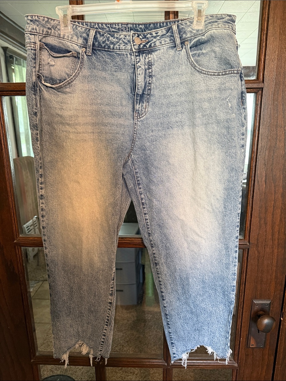 Time and‎ Tru Womens Mid Rise Raw Hem Straight Leg Jeans Light Wash Size 20 Boho